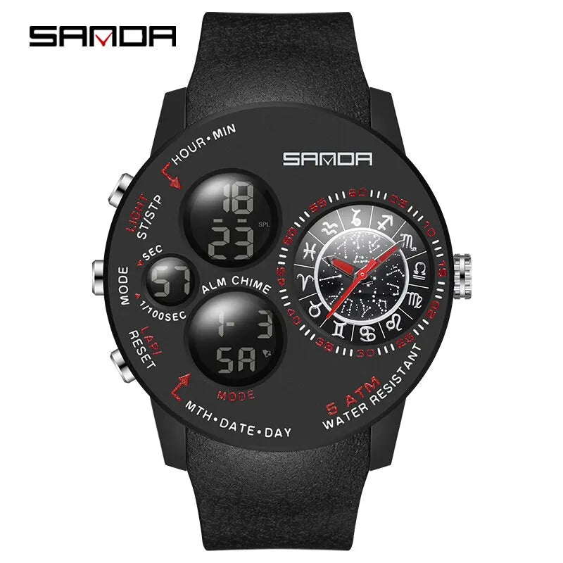 SANDA 2023 Fashion Outdoor Mens Watches Top Brand Military Sports Quartz Watch Dual Display Creative Wristwatch Waterproof Clock