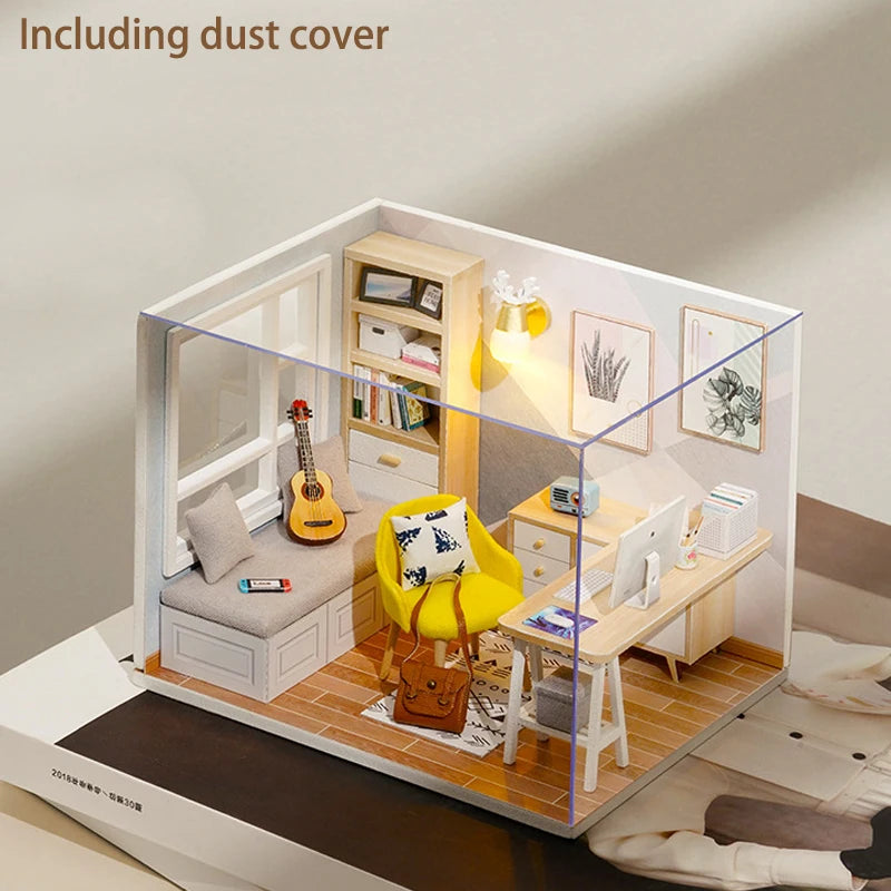 Wooden Miniature Doll House DIY Small House Kit Making Room Toys 3D Puzzle Assembly Building Model Toys for Birthday Gifts