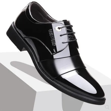 Casual Pointed Toe Trend British Lace Patent Fashion Mens Dress Shoes Men Breathable Bright Wedding Business Formal Shoe