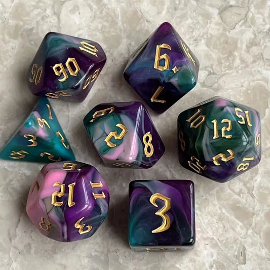 7pcs Polyhedral Dice Set  7-Dice Two-Tone Swirl-DND For DND D4 D6 D8 D10 D% D12 D20 Dice Games Family Party Board Games