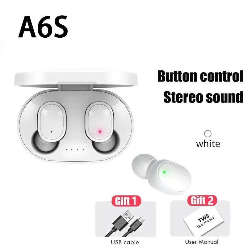 TWS A6S Wireless Bluetooth Headset Earbuds Noice Cancelling Earphone Bluetooth Headphones with Mic for Huawei Xiaomi Redmi