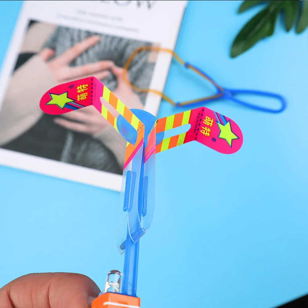 10/5/3/1pcs Funny Flying Led Light Toy Kids Adult Arrow Helicopter Flying Toy Summer Flash Light Rubber Band Catapult Toys