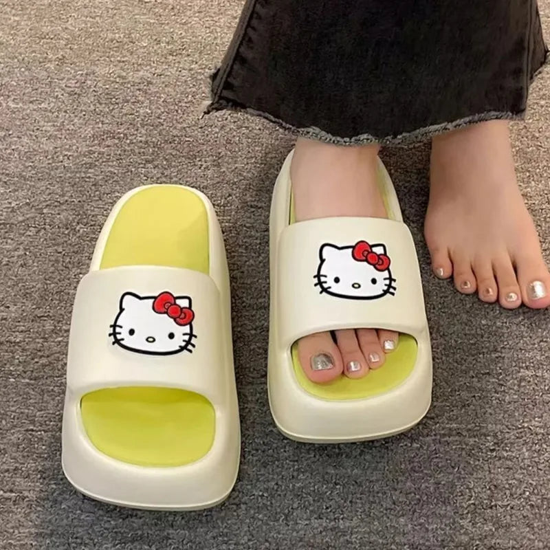 Sanrio Hello Kitty Modern Style High Heels Slippers for Women Y2k Cute Cartoon Home Shoes Summer New Beach Anti Slip Slippers