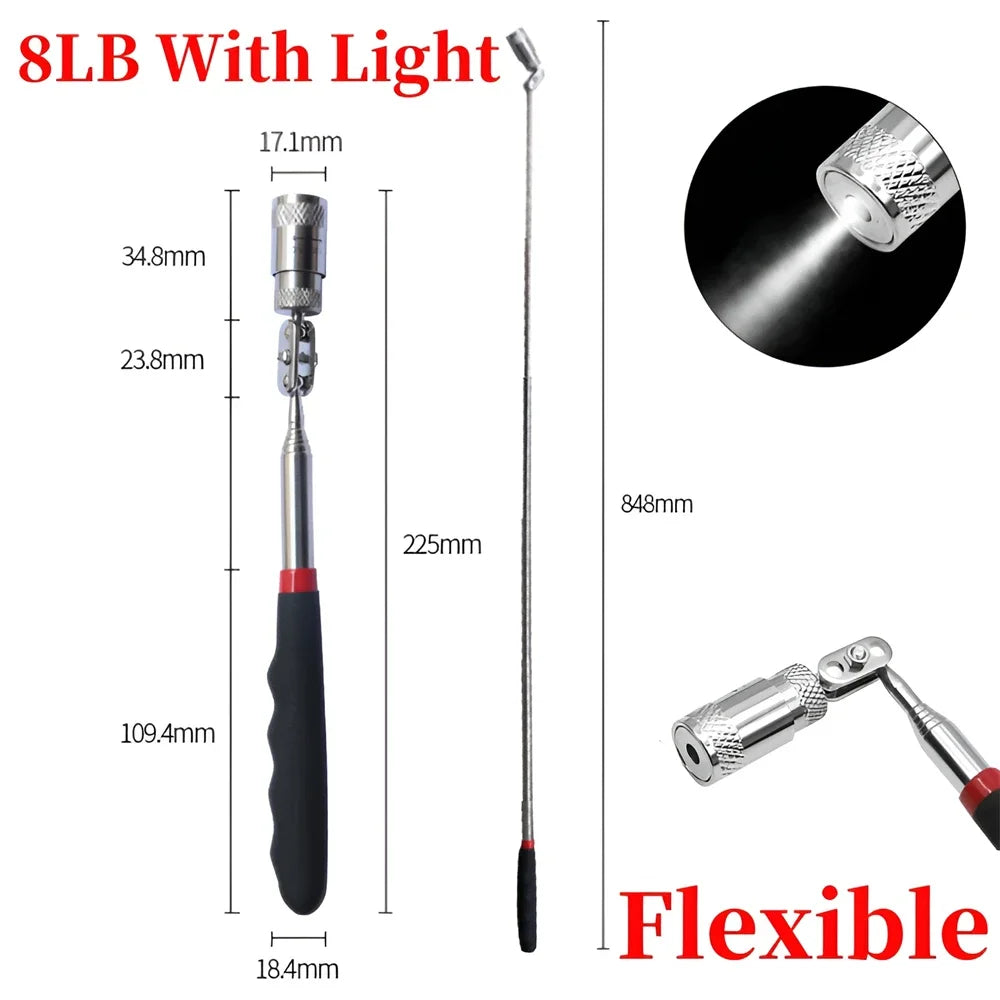 Telescopic Magnetic Pen Extendable Pickup Rod Stick with Light Mini Portable Magnet Pick Up Tool for Picking Up Screws Nut Bol