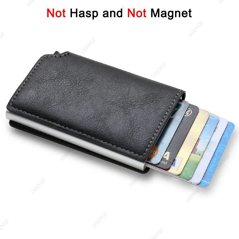 Rfid Aluminum Men Wallet Card Holders Purse Carbon Fiber Men Business Slim Thin Smart Wallet Credit Cardholder Case Note Holder