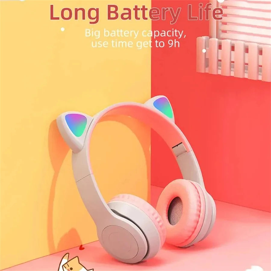 P47M Wireless Bluetooth Headset Gamer Cat LED Light Waterproof Noise Cancelling Earbuds Wireless Headphones Bluetooth Earphones