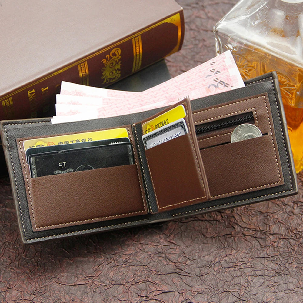 Short Men Wallets Slim Classic Coin Pocket Photo Holder Small Male Wallet Quality Card Holder Frosted Leather Men Purses