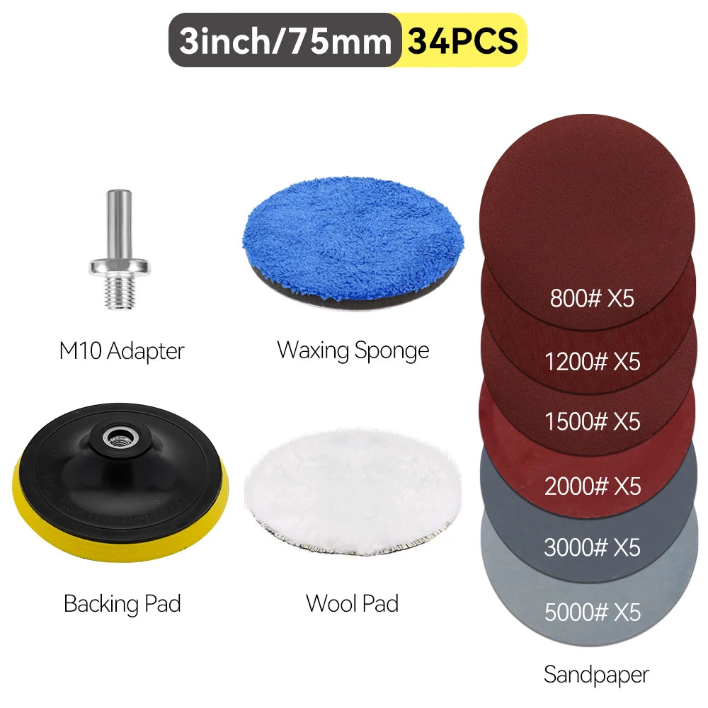 Auto Lights Restoration Kit Waxing Sponge Sandpaper Sanding Discs Interface Pad For Car Detailing Headlight  Wool Polishing Pad