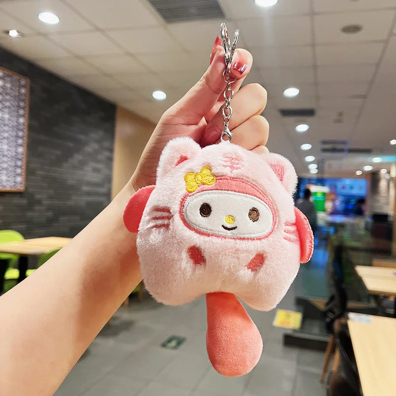 Sanrio Plush Doll Keychain Melody Cinnamoroll Pochacco Cute Key Ring Bag Pendant Gift Kids Toys Backpack Decoration Girl Gifts