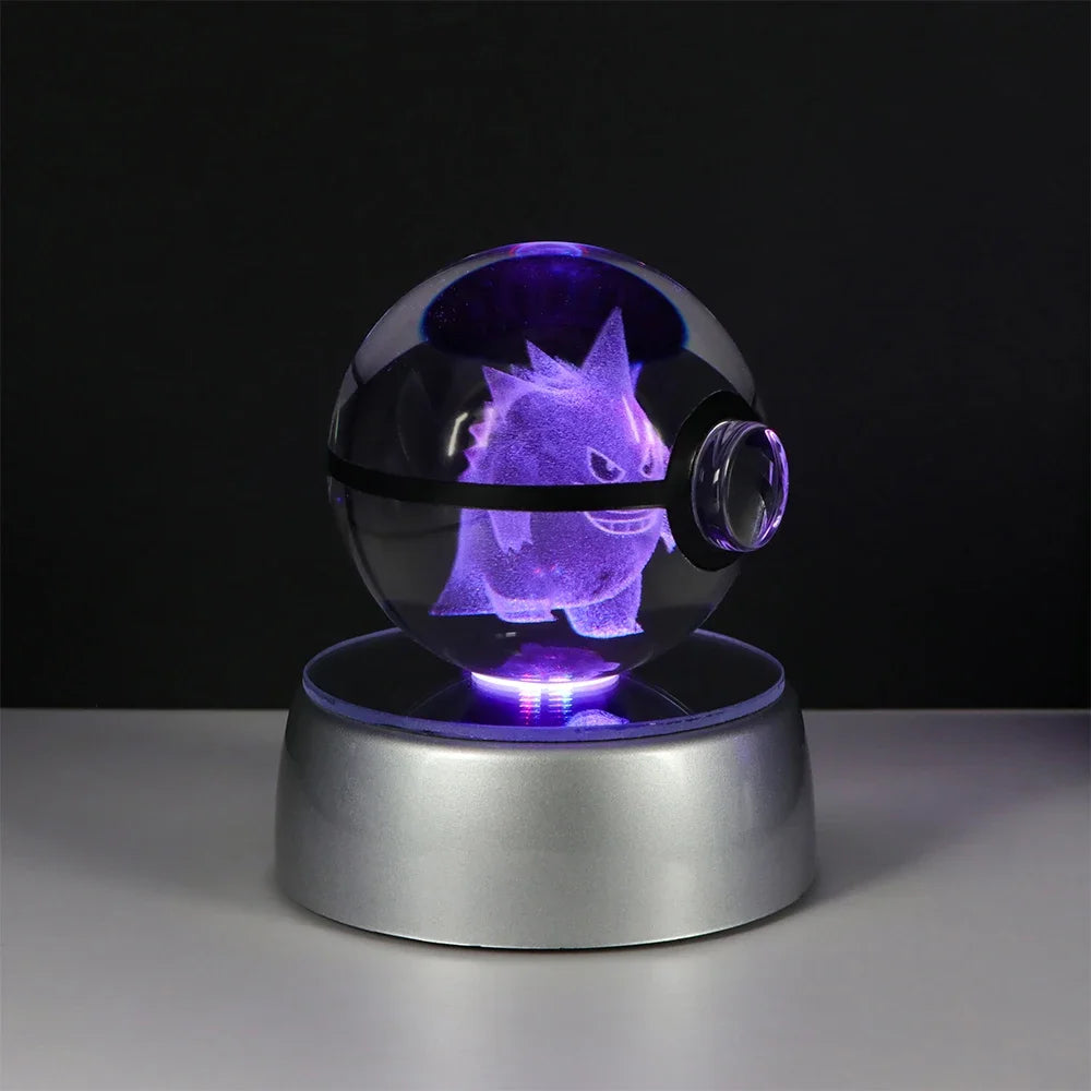 Pokemon Crystal Ball Pikachu Gengar Eevee Mewtwo Lacario Anime Game Pokeball Led Night Light Base Kids Birthday Gift Home Decor