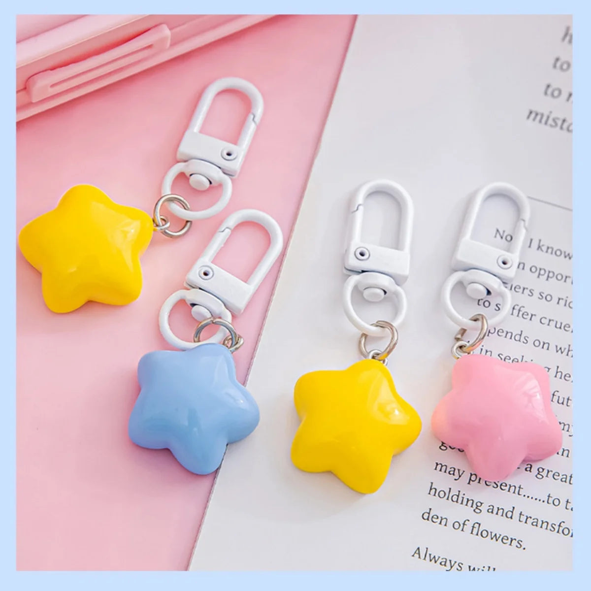 1 PCS Cute Yellow Pink Stars Keychain Pendant Keyring For Girls Backpack Charm Headphone Case Accessory Creative Gifts