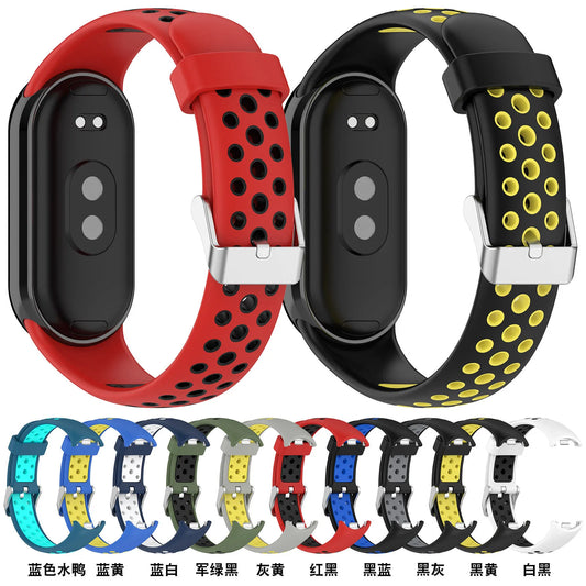 Silicone Watch Strap For Xiaomi Band 8 9Two-Color Breathable Smart Watchband Replacement Bracelet for Xiaomi Mi Band  9 8 Strap