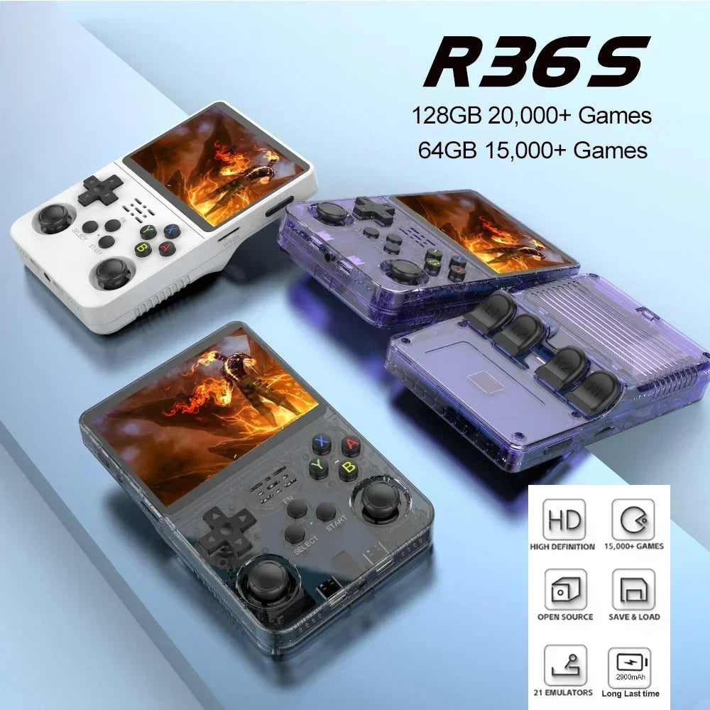 128G Open Source R36S Video Game Console Linux System 3.5 Inch IPS Screen Orange Portable Pocket Video Player 64GG best Games