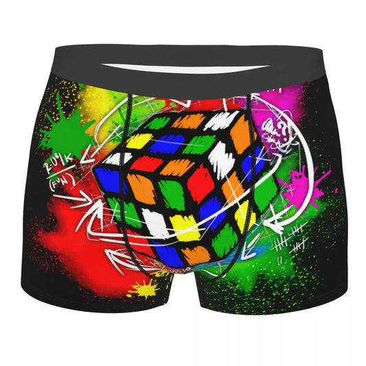 Vintage Rubix Rubiks Cube Math Lover Underwear Male Printed Custom Boxer Briefs Shorts Panties Breathable Underpants