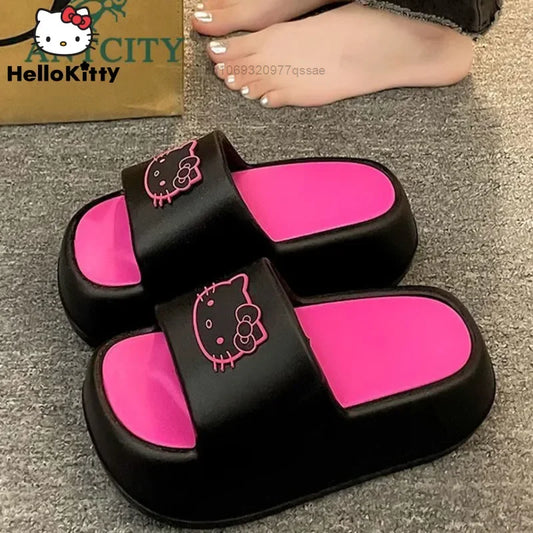 Sanrio Hello Kitty Modern Style High Heels Slippers for Women Y2k Cute Cartoon Home Shoes Summer New Beach Anti Slip Slippers