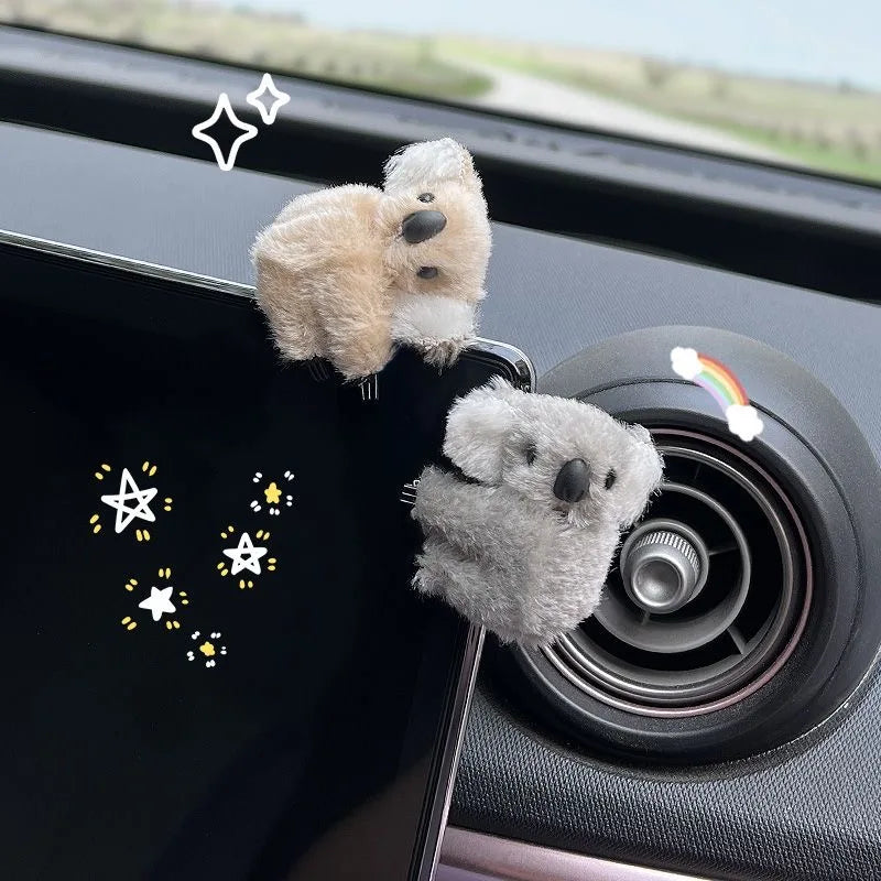 Plush Cute Koala Car Interior Decoration Auto Rearview Mirror Control Screen Decoration Sun Visor Card Clip Gift Car Accessories