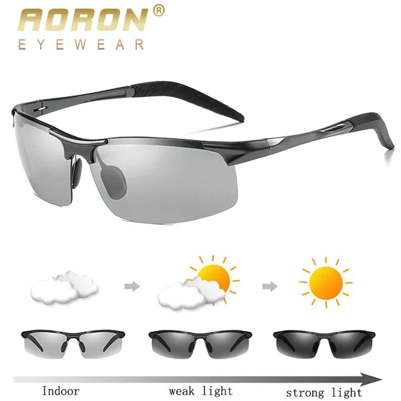 AORON Men Photochromic Polarized Sunglasses Aluminum Frame UV400 Sun Glasses Male Eyewear Driving Goggles