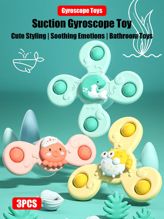 3Pcs/Set Baby Bath Toys Funny Bathing Sucker Spinner Suction Cup Cartoon Rattles Fidget Educational Toys For Children Boys Gift