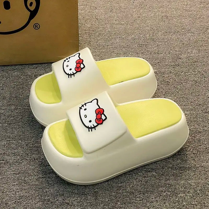 Sanrio Hello Kitty Modern Style High Heels Slippers for Women Y2k Cute Cartoon Home Shoes Summer New Beach Anti Slip Slippers