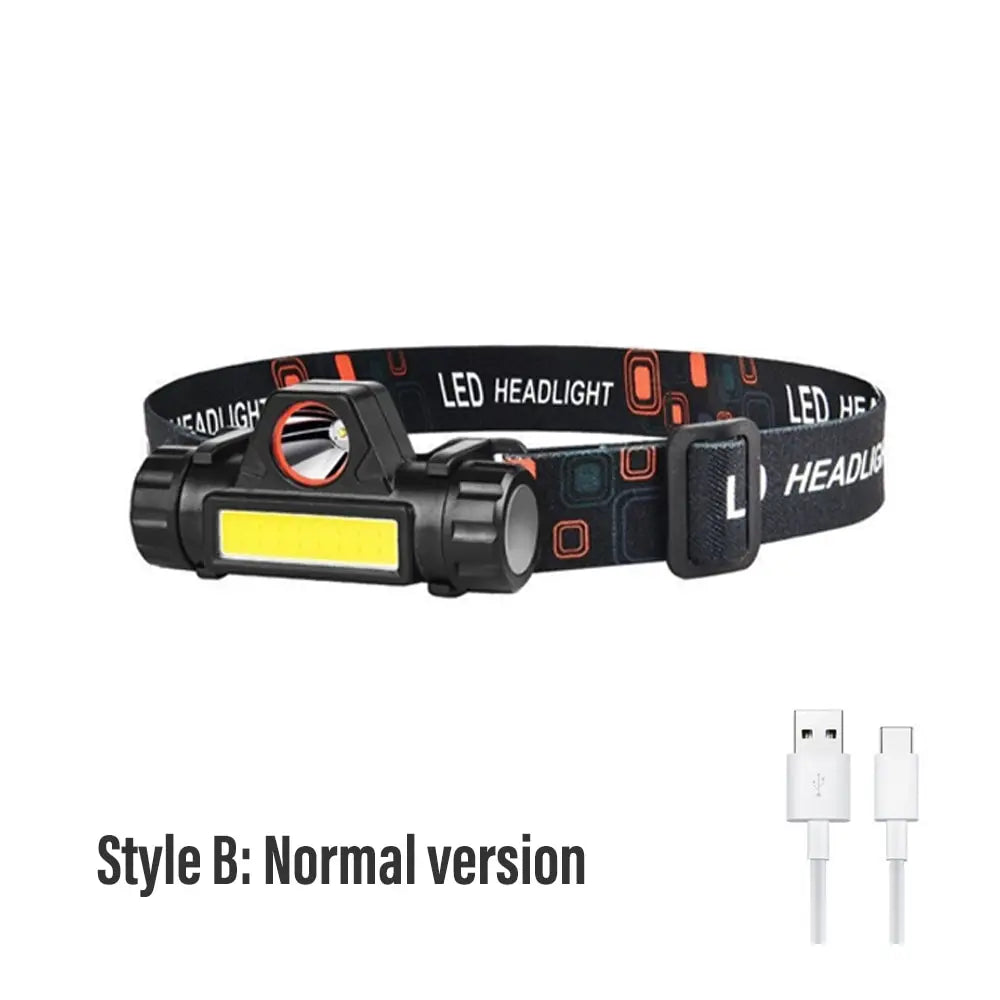 Rechargeable Fishing LED Headlamp Camping Headlight XPE COB Work Light 2 Lighting Modes With Tail Magnet Detachable