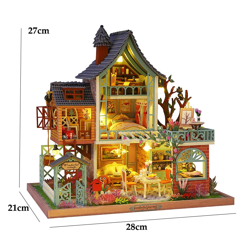 Wooden Miniature Doll House 3D Puzzle Assembly Building Model Kit Small Room Toys Home With Furniture Lighting Wooden Craft Gift