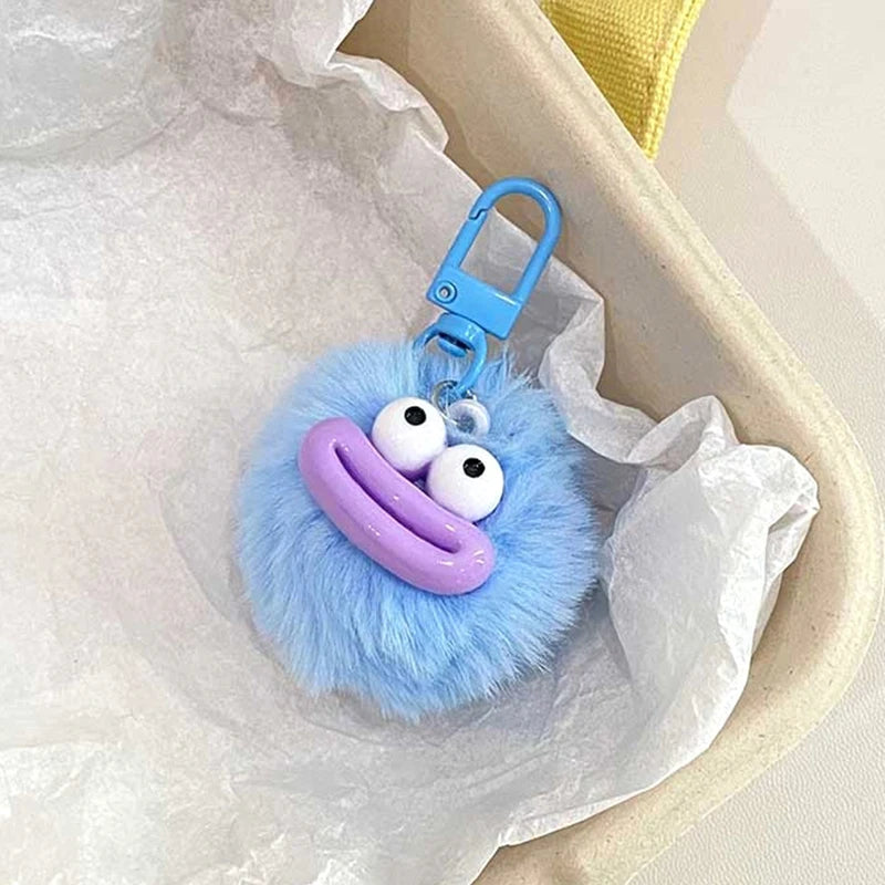 Sausage Mouth Hair Ball Key Chain Funny Plush Doll Pendant Key Ring Charms Backpack Car Decor Bag Accessories