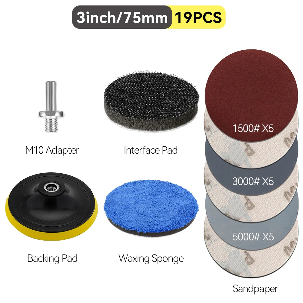 Auto Lights Restoration Kit Waxing Sponge Sandpaper Sanding Discs Interface Pad For Car Detailing Headlight  Wool Polishing Pad