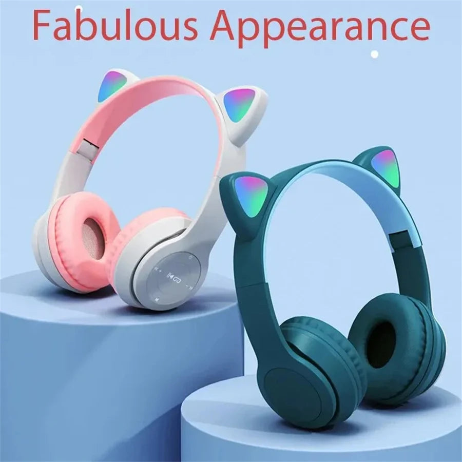 P47M Wireless Bluetooth Headset Gamer Cat LED Light Waterproof Noise Cancelling Earbuds Wireless Headphones Bluetooth Earphones