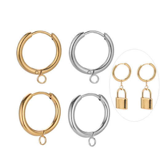 10pcs Stainless Steel Gold Color Plated Huggie Earrings Hooks with Loop Ear Post Jump Ring for DIY Jewelry Making Findings