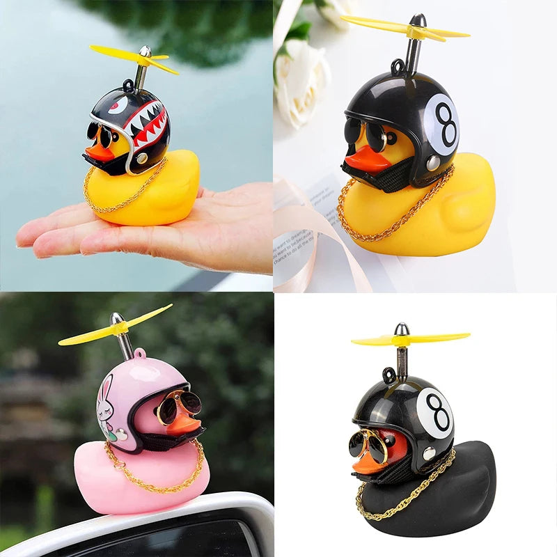 Car Duck With Helmet Broken Wind Pendant Small Yellow Duck Road Bike Motor Helmet Riding Cycling Accessories Without Lights