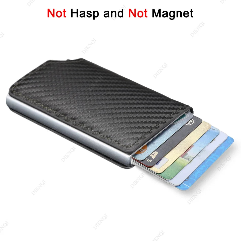 Rfid Aluminum Men Wallet Card Holders Purse Carbon Fiber Men Business Slim Thin Smart Wallet Credit Cardholder Case Note Holder