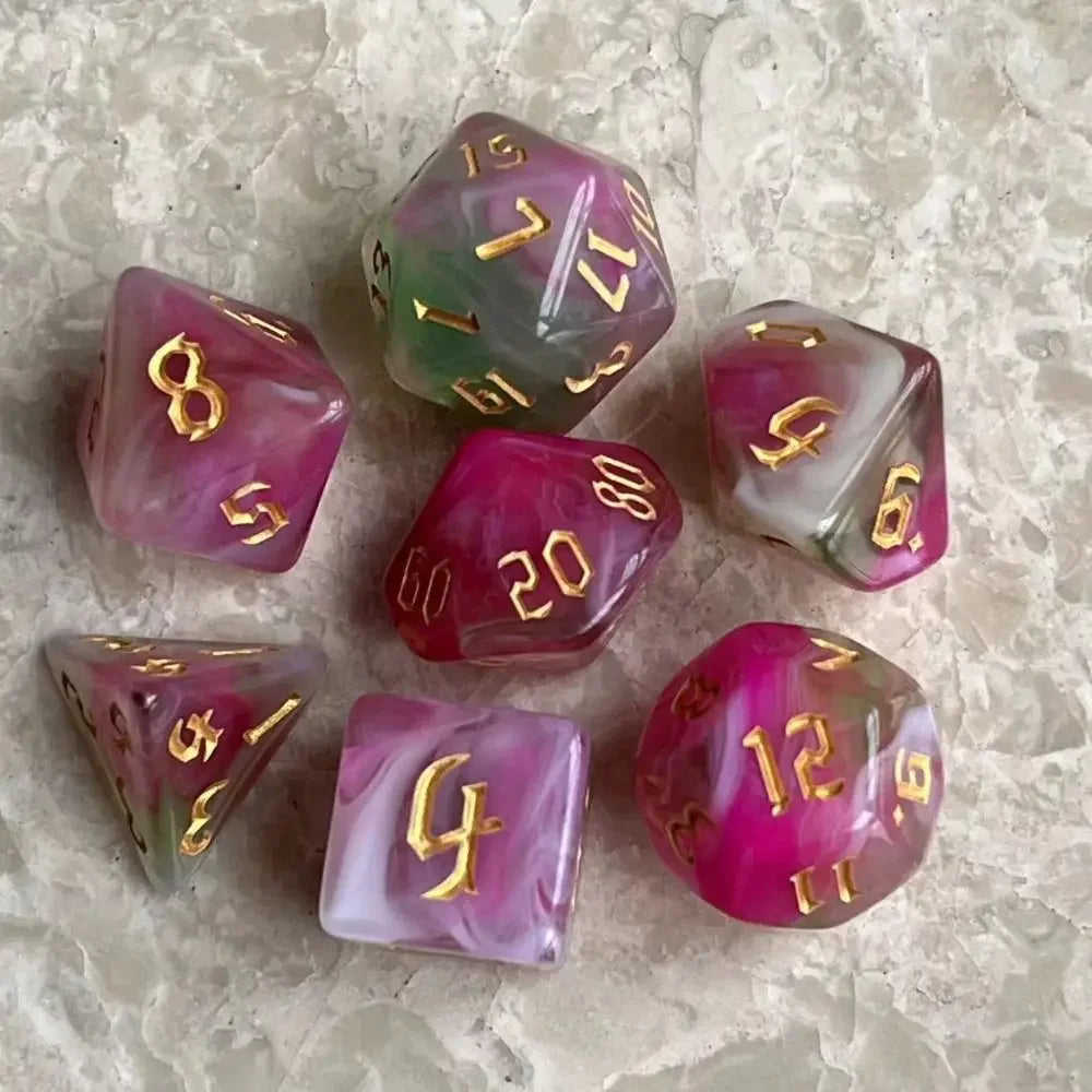 7pcs Polyhedral Dice Set  7-Dice Two-Tone Swirl-DND For DND D4 D6 D8 D10 D% D12 D20 Dice Games Family Party Board Games