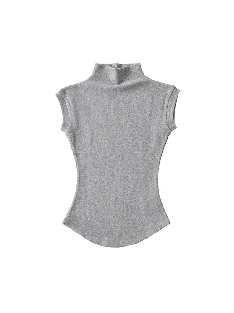 Women Summer Sexy Turtleneck Sleeveless T-Shirts Tops Solid Slim Fit Pullovers Causal Tees Shirts Female Streetwear Basics Tees