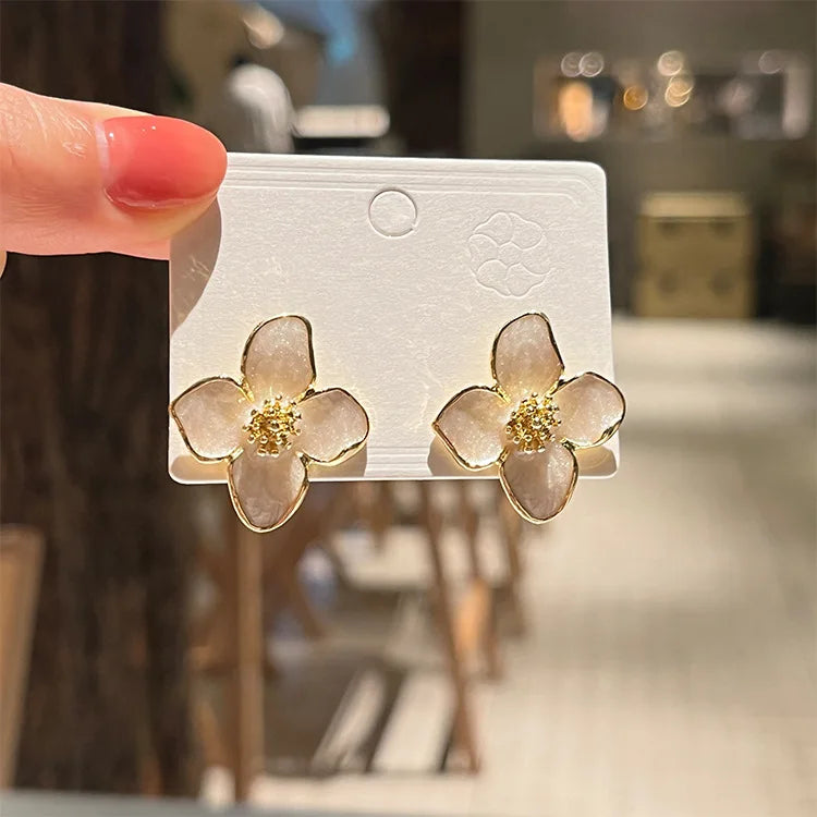 2025 Hibiscus Dropped Glaze Flower Stud Earrings for Women Girl French Ins Vintage Fashion Korean Wedding Romantic Jewelry