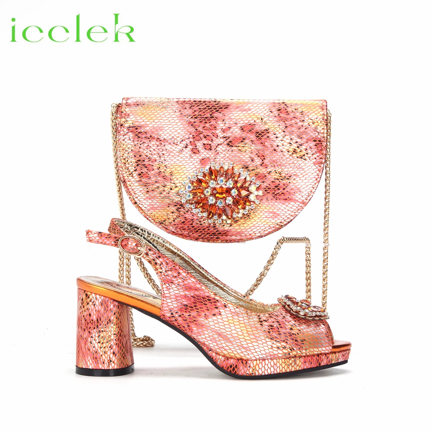 2024 Hot Selling INS Peep Toe Luxury Style  Sandal with Bag Set in Fuchsia Color For Wedding Party Women