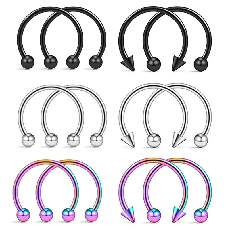 2Pcs Cone Spike Horseshoe Circular Septum Nose Ring, 316L Stainless Steel Nipple Hoops Rings Septum Eyebrow Ear Piercing Jewelry