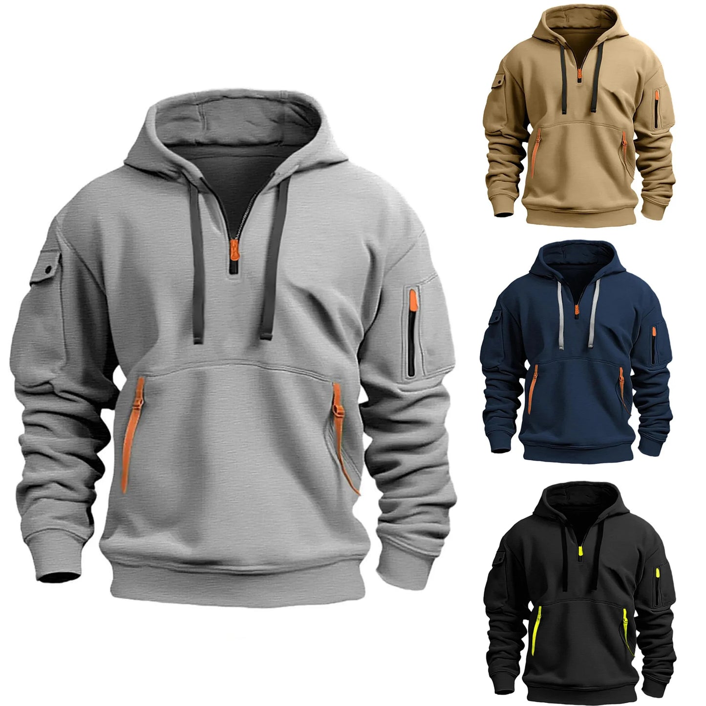 2024 New Multi Pocket Zipper Fleece Hooded Casual Shirt for Men and Women Plus Size Loose Pullover Fashion Sweatshirt top