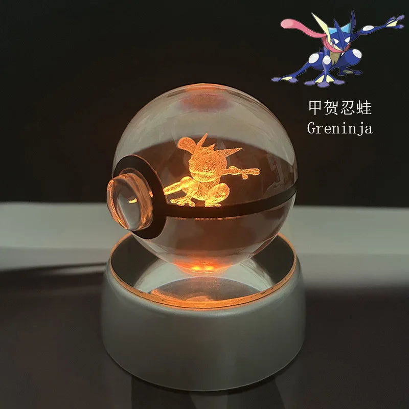 Pokemon Crystal Ball Pikachu Gengar Eevee Mewtwo Lacario Anime Game Pokeball Led Night Light Base Kids Birthday Gift Home Decor