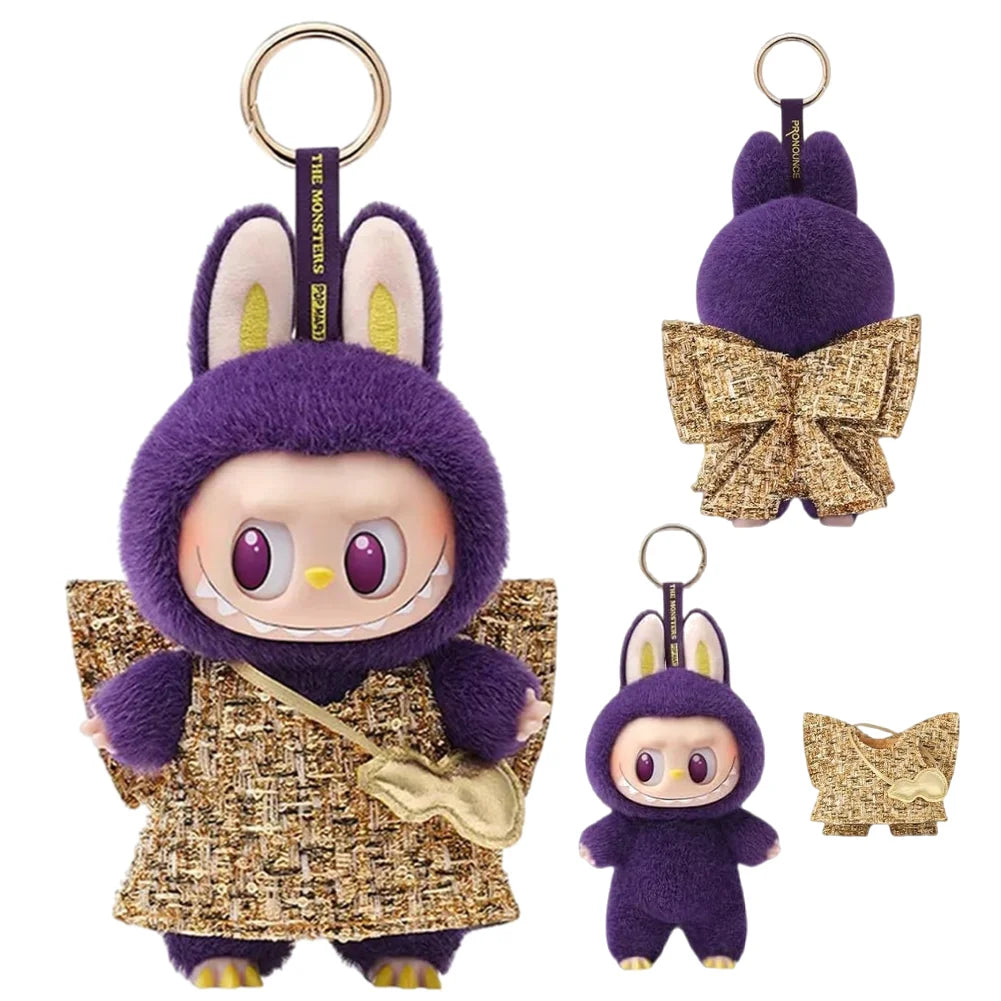 22cm Purple Labubu Plush Doll Toy Kawaii Backpack Pendant Anime Figurine Model Birthday Gift for Kids Children