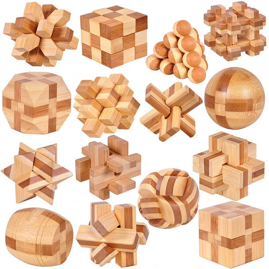 Small Lu Ban Lock IQ Brain Teaser Educational Toy for Kids Children Wooden Kong Ming Unlock Toys Adult Montessori 3D Puzzle Game