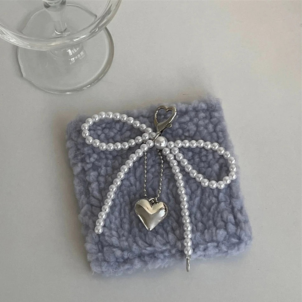 ZAKOL White Bowknot Heart Keychain Women Sweet Charm Pearl Bow Backpack Key Ring Handmade Jewelry Ornament Bags Pendants Gif