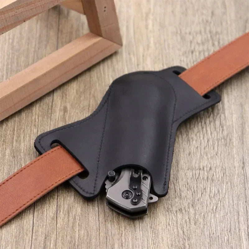 1pcs Leather Anti-scratch Storage Sheath Folding Flick Knife Waist Belt Clip Holder Pocket Knives Pack Tools for Camping