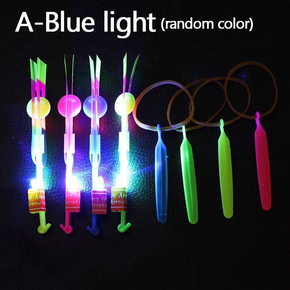 10/5/3/1pcs Funny Flying Led Light Toy Kids Adult Arrow Helicopter Flying Toy Summer Flash Light Rubber Band Catapult Toys