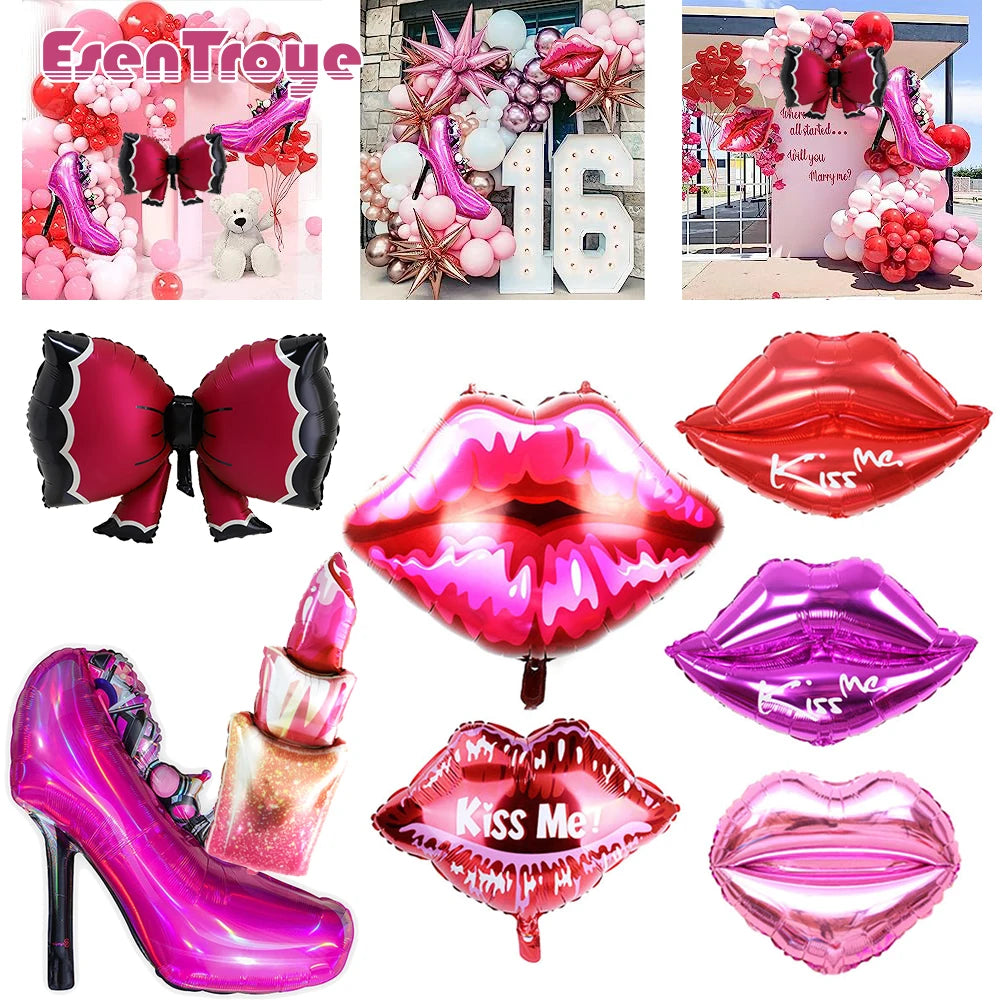 Big Pink High Heels Foil Balloon Lipstick Red Lips Balloons for Makeup Party Wedding Girl Birthday Party Baby Shower Decorations