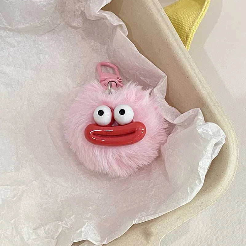 Sausage Mouth Hair Ball Key Chain Funny Plush Doll Pendant Key Ring Charms Backpack Car Decor Bag Accessories