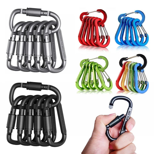 6pcs Backpack Carabiner Keychain Outdoor Camping Hiking Aluminum Alloy D-ring Snap Clip Lock Buckle Hook Climbing Tools