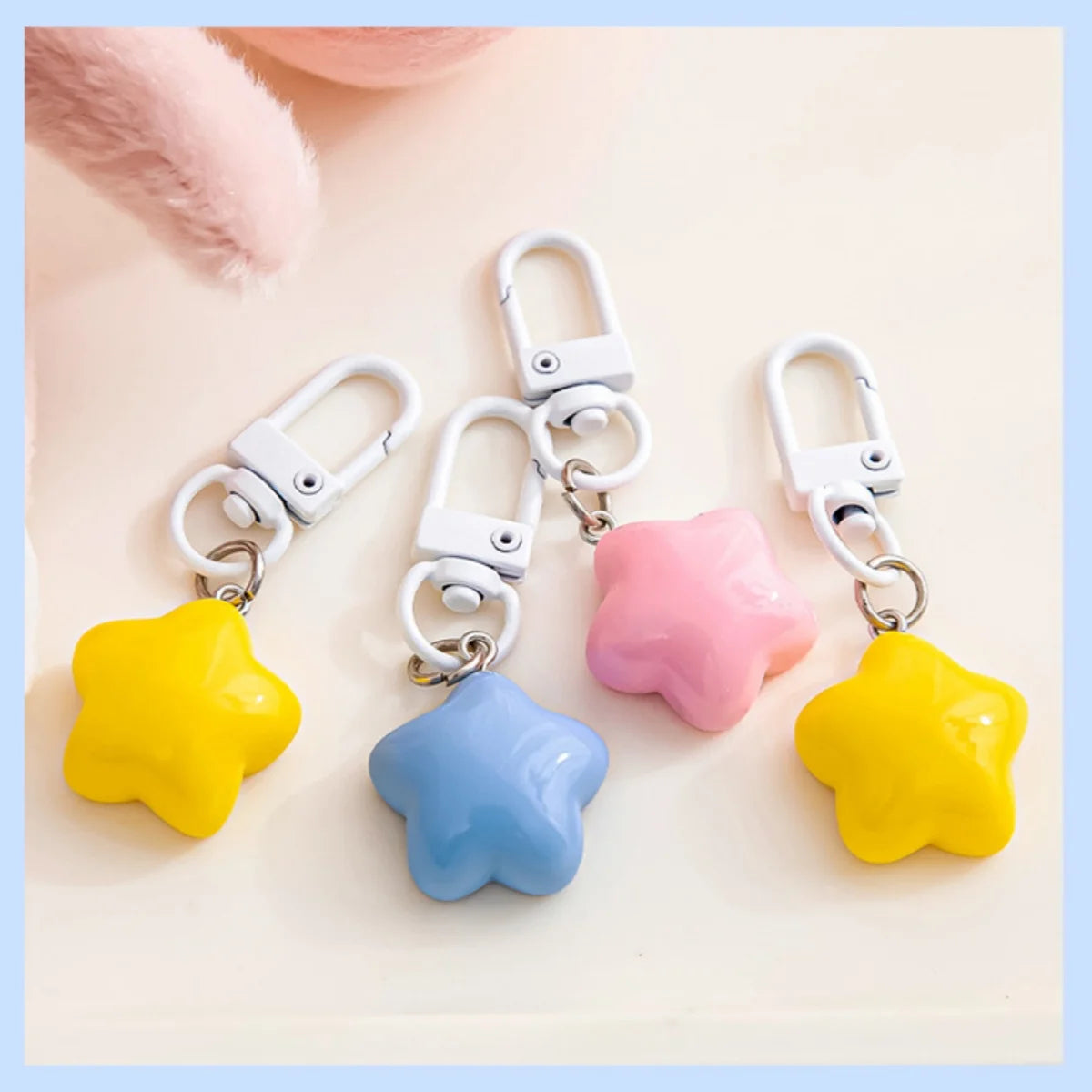 1 PCS Cute Yellow Pink Stars Keychain Pendant Keyring For Girls Backpack Charm Headphone Case Accessory Creative Gifts