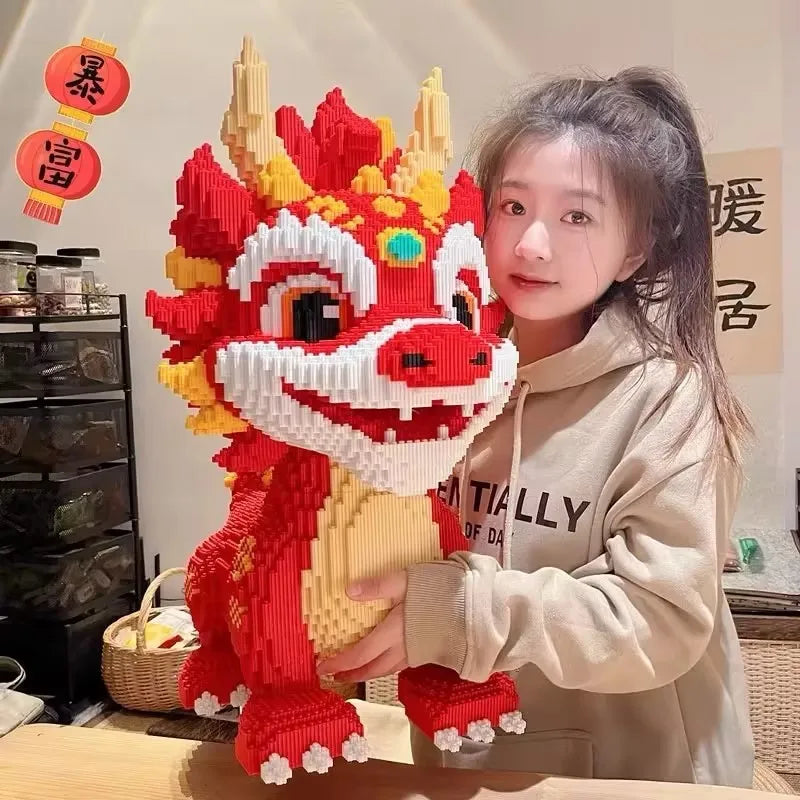 30CM New Dragon Building Blocks Assembly Toy DIY Small Particle Puzzle Ornaments 3D Desktop Decoration Boys Girls Birthday Gift