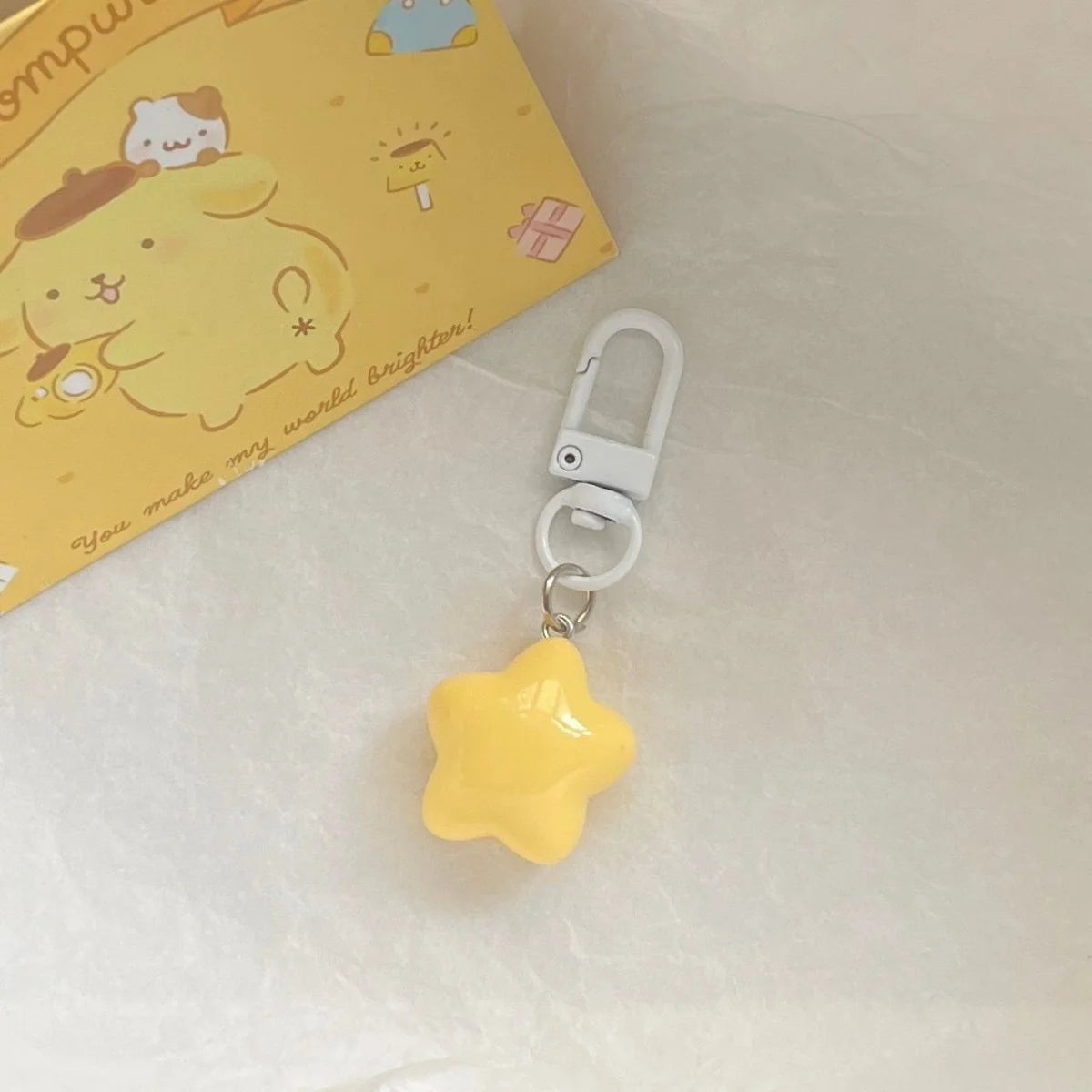 1 PCS Cute Yellow Pink Stars Keychain Pendant Keyring For Girls Backpack Charm Headphone Case Accessory Creative Gifts