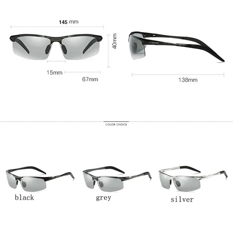 AORON Men Photochromic Polarized Sunglasses Aluminum Frame UV400 Sun Glasses Male Eyewear Driving Goggles